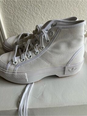 adidas White High-Top Platform Canvas Sneakers